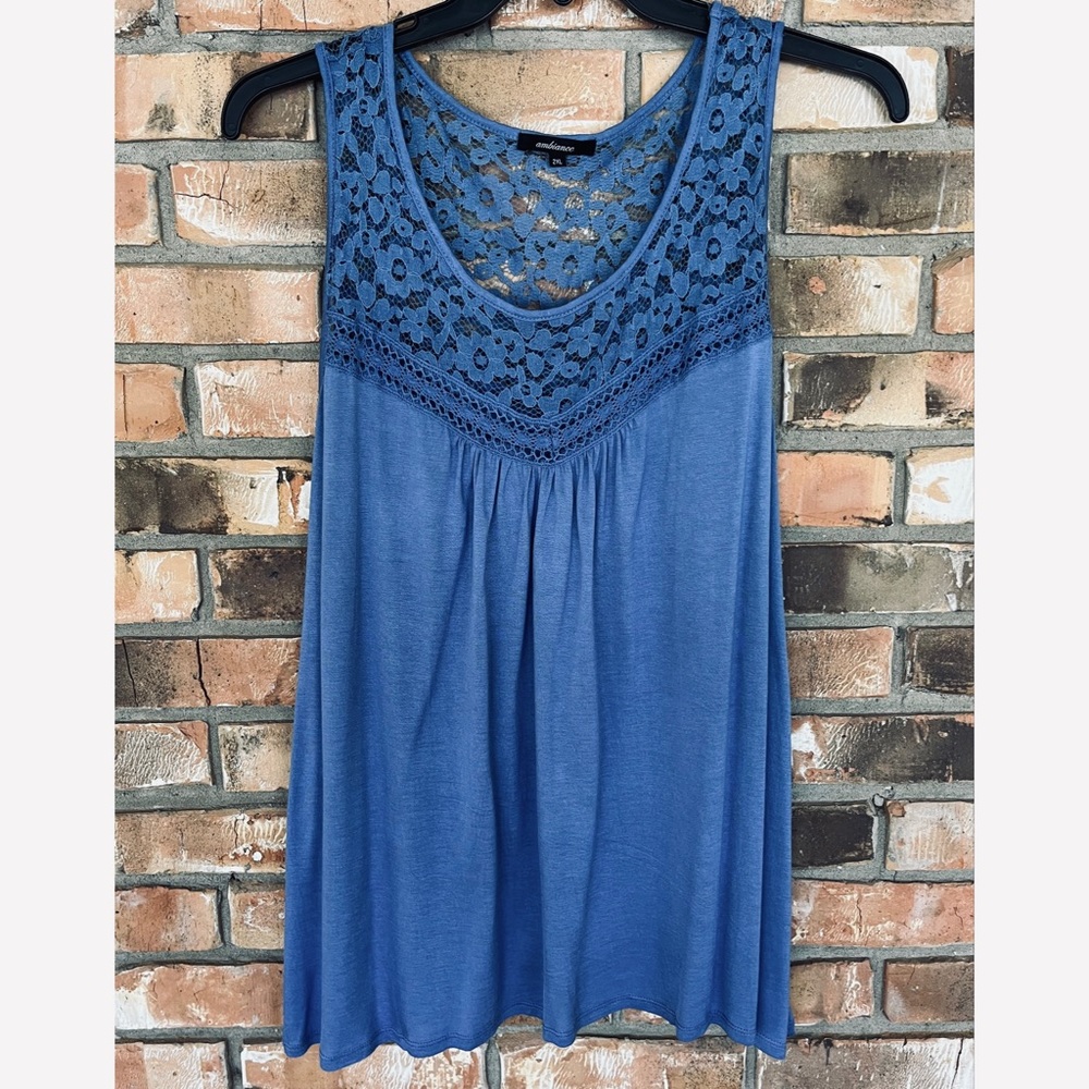 Ambiance Women’s Plus Size Blue Sleeveless Jersey Knit Top